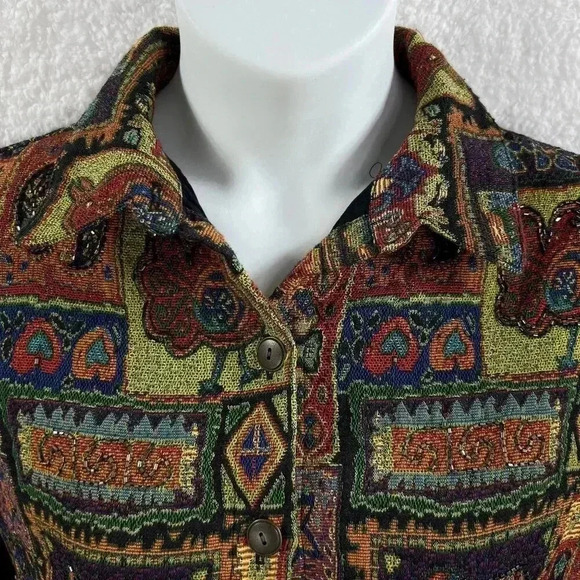 Chicos L Vintage 90s Shacket Embroidered Anniversary Collection Tapestry Beaded - Picture 8 of 16